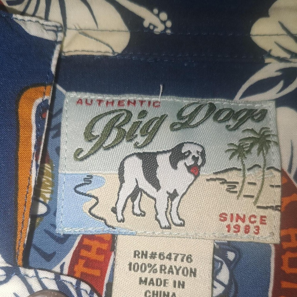 Big Dogs Aloha Club Hawaiian Shirt Mens 2X Blue Hibiscus Rayon Tropical Shirt